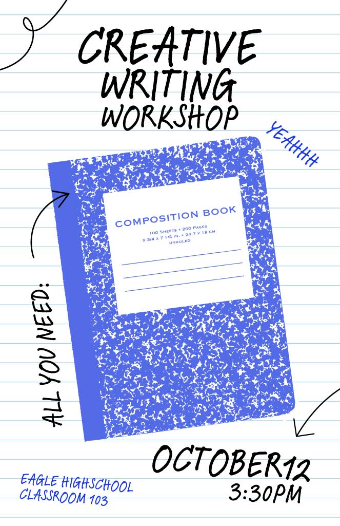 Blue Notebook Creative Writing Workshop Poster