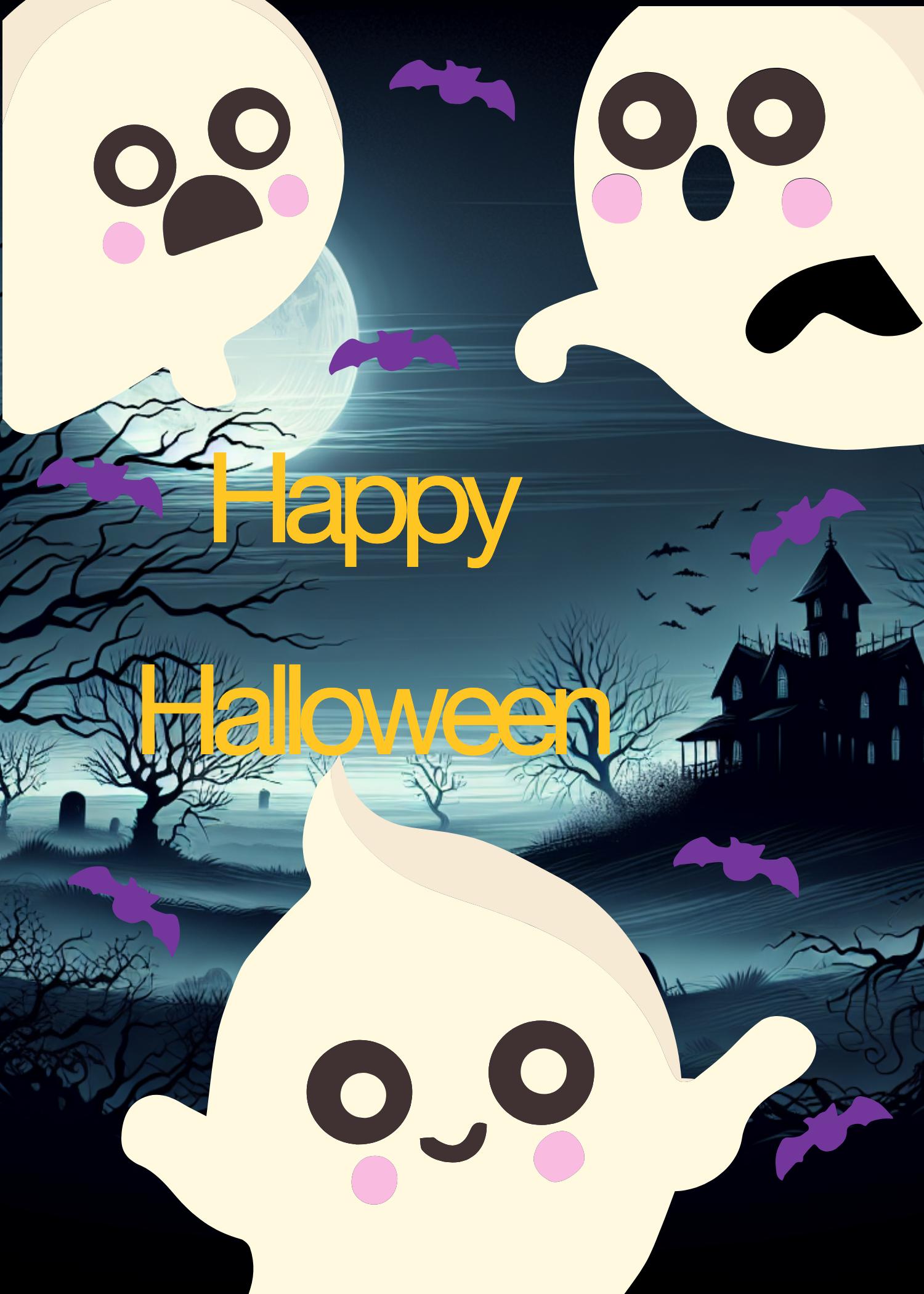 Cute Ghostly Halloween Poster Purple and Yellow