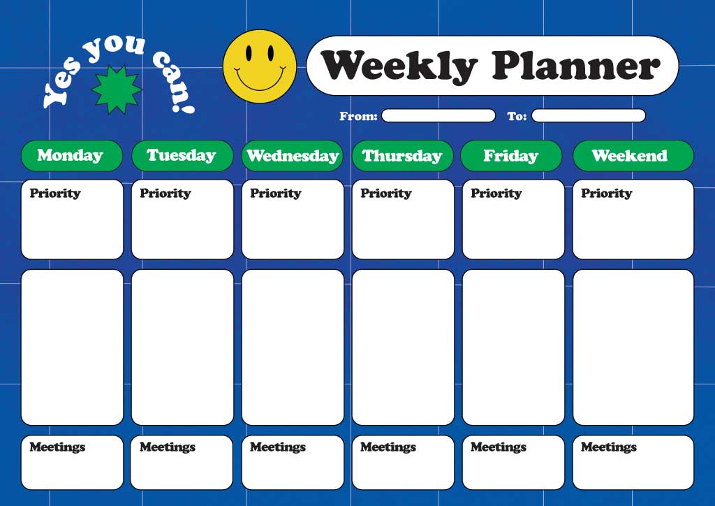 Blue and White Weekly Planner Poster