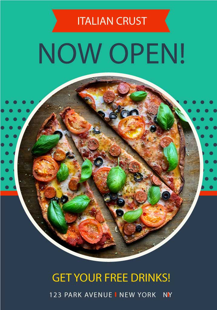 Vibrant Green Pizzeria Opening Poster Design