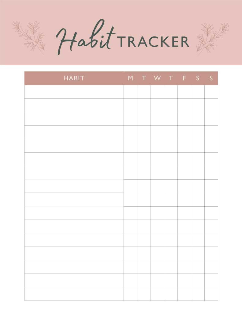 Template Elegant Pink Habit Tracker Template Design