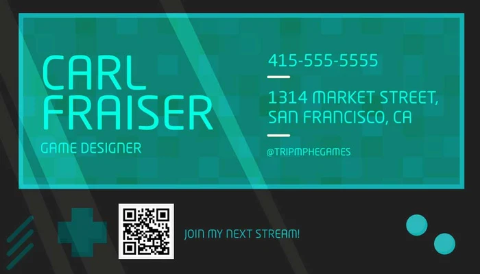 Template Sleek Teal Business Card Template for Game Designer