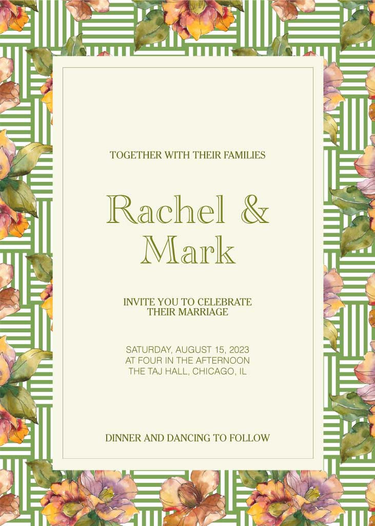 Template Elegant Green Striped Wedding Invitation Post