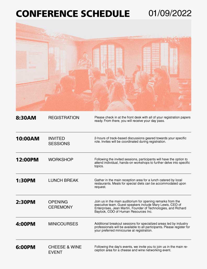 Elegant Coral Conference Schedule Poster Design