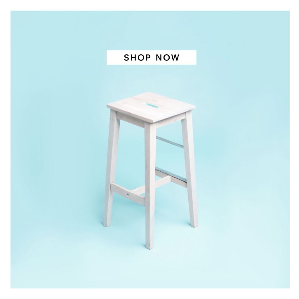 Sleek White Stool Furniture Ad with Sky Blue