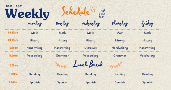 Template Orange and Blue Weekly Schedule Poster