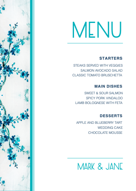 Elegant Teal Floral Restaurant Menu Design