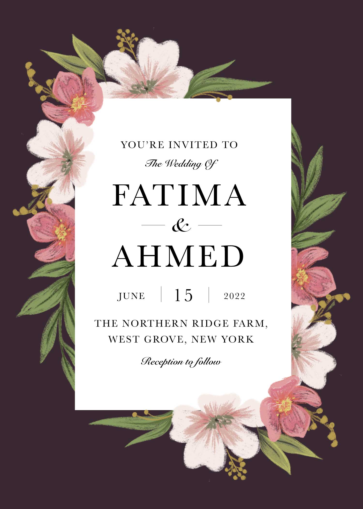 Elegant Plum Floral Wedding Invitation Poster