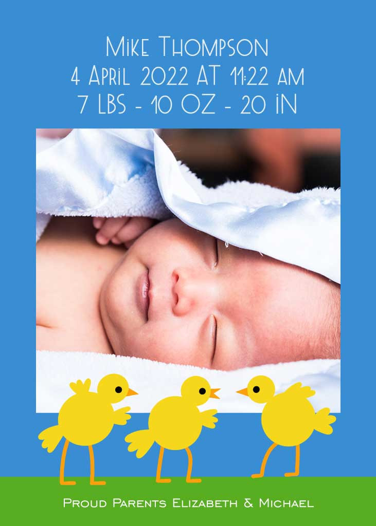 Template Charming Baby Birth Announcement Poster Blue and Green