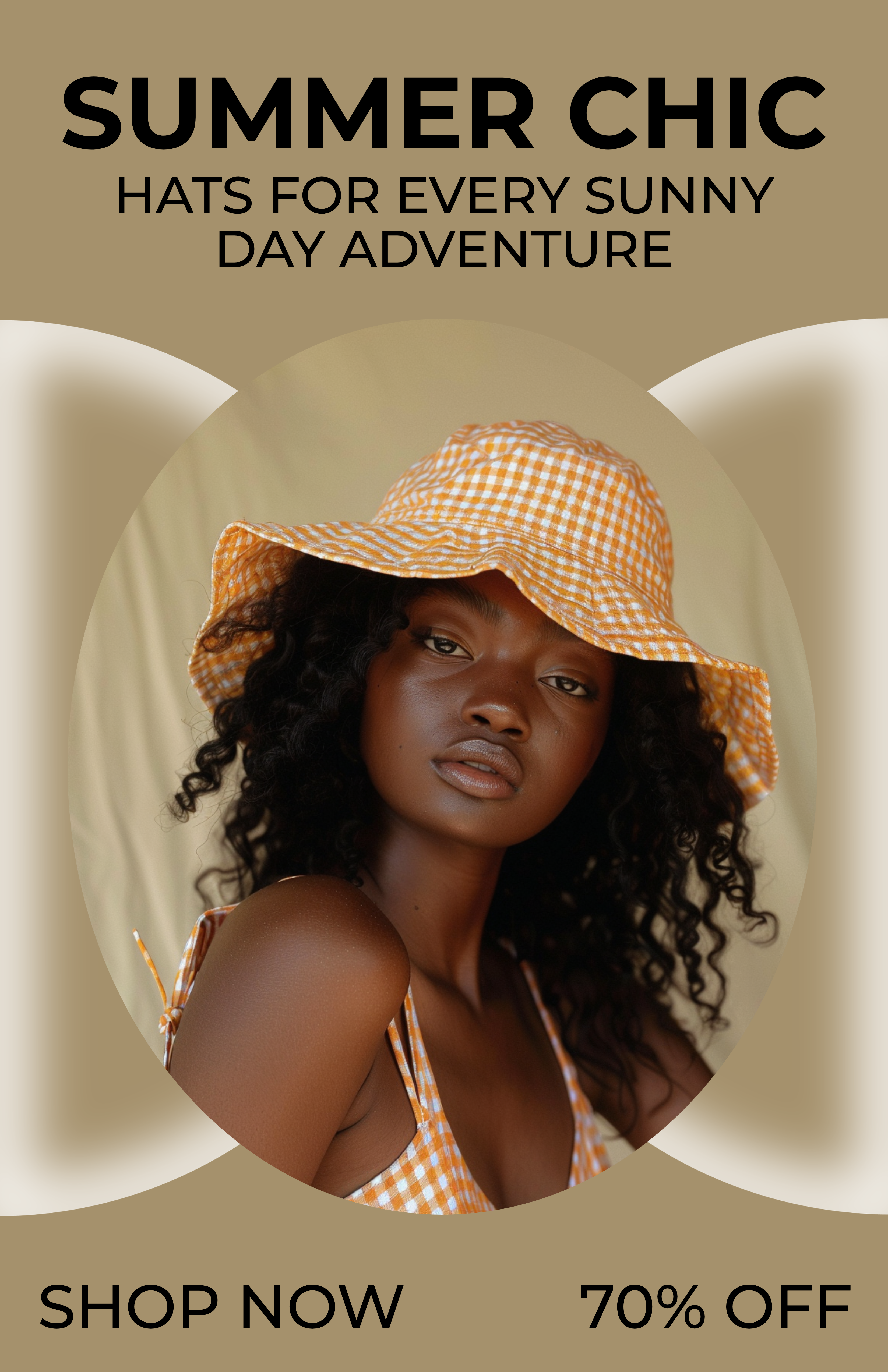 Template Stylish Summer Hat Promotion Poster Beige