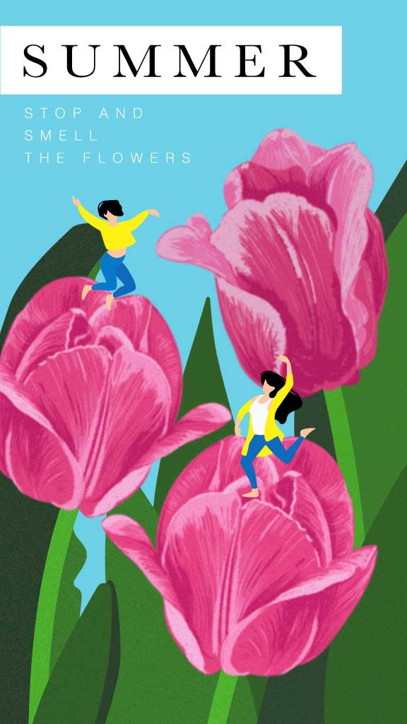 Template Summer Bloom Poster with Pink Tulips