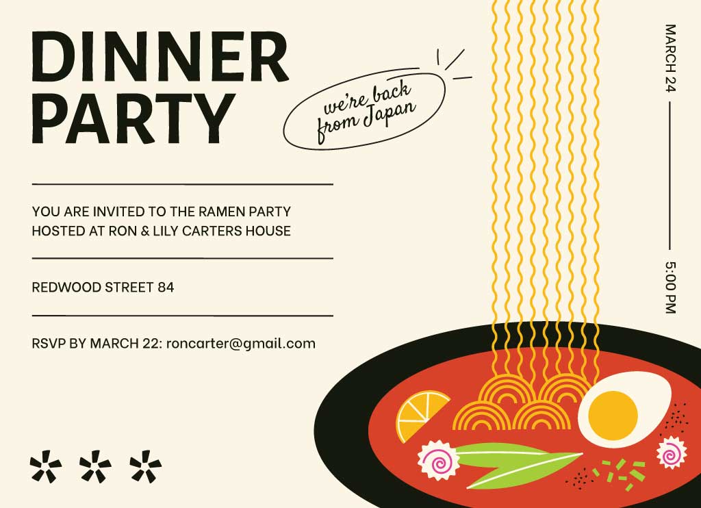 Warm Ramen Dinner Party Poster in Cream