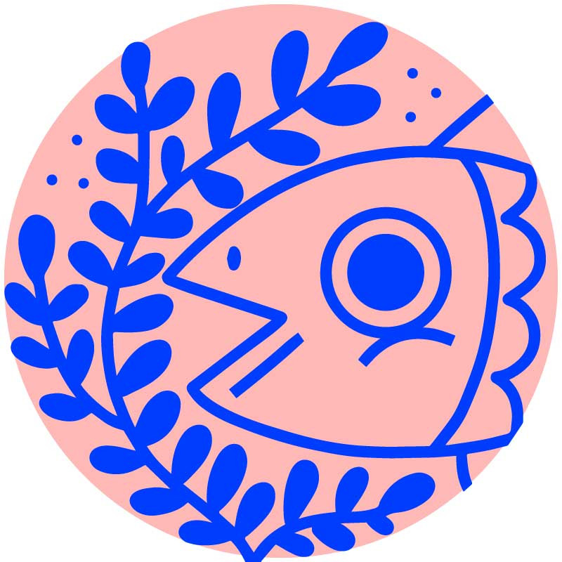Template Blue Fish Illustration Circle Post Design
