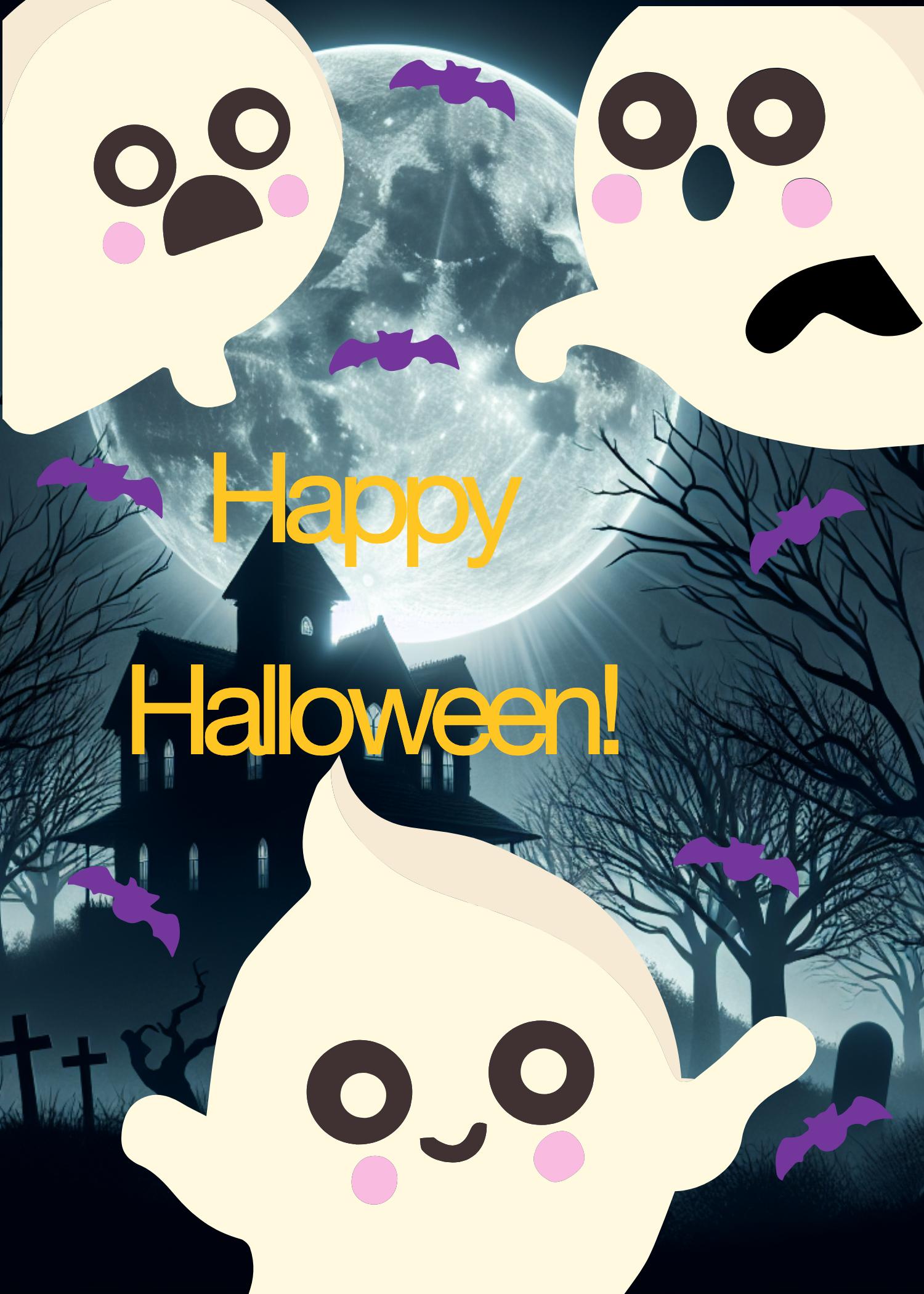 Cute Ghostly Halloween Poster Purple and Yellow