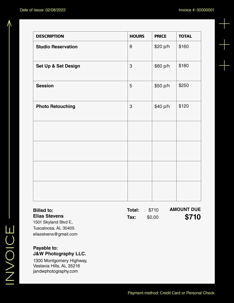 Sleek Black and White Invoice Template Design