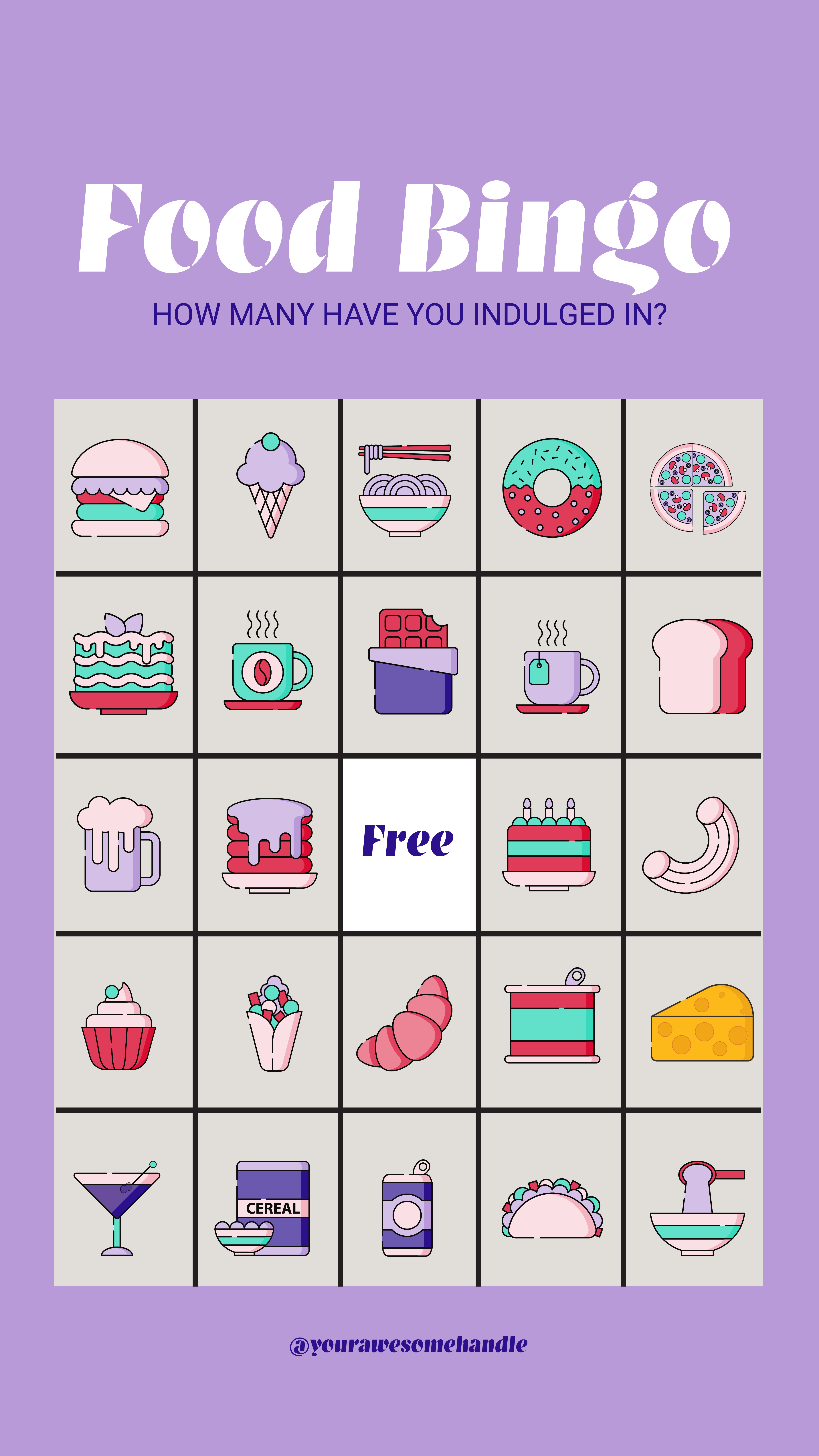 Lilac Delight Interactive Food Bingo Post