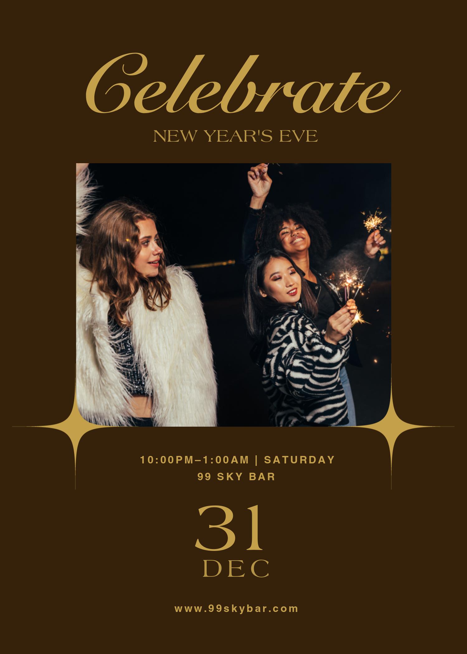 New Year's Eve Celebration Poster in Gold and Black