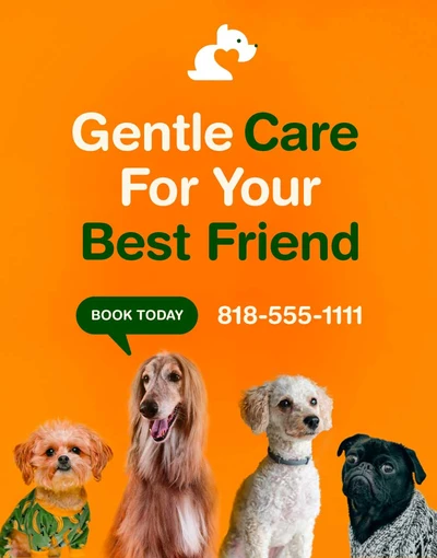 Template Orange and Green Pet Care Service Ad