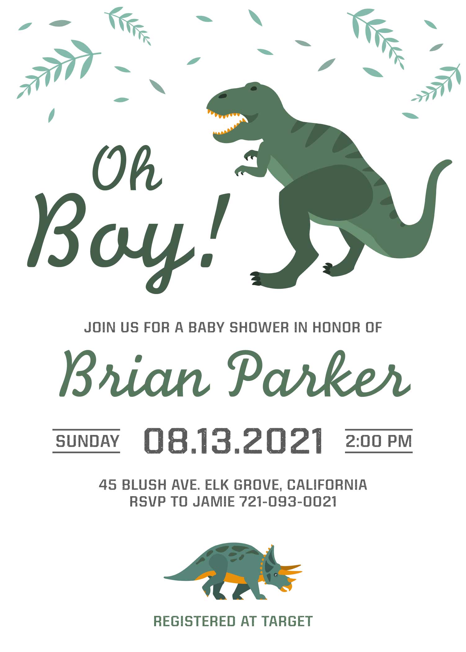 Charming Dinosaur Themed Baby Shower Invite