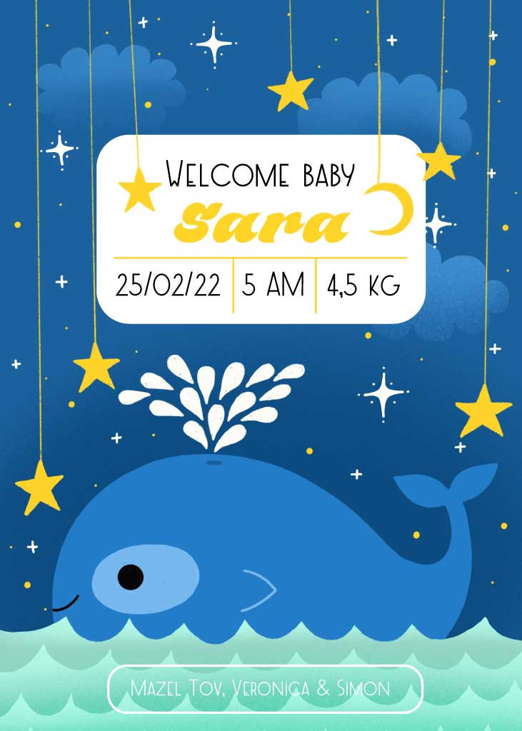Template Charming Blue Whale Baby Announcement Post