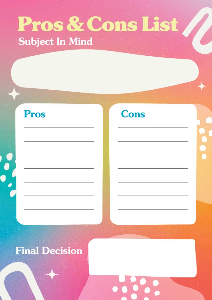 Colorful Decision-Making Pros and Cons Poster