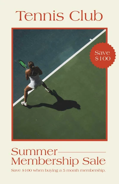 Template Summer Tennis Club Membership Sale Poster