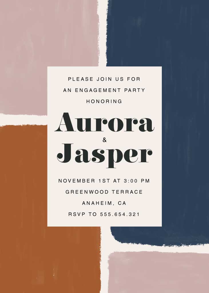 Template Elegant Blue and Peach Engagement Party Invitation