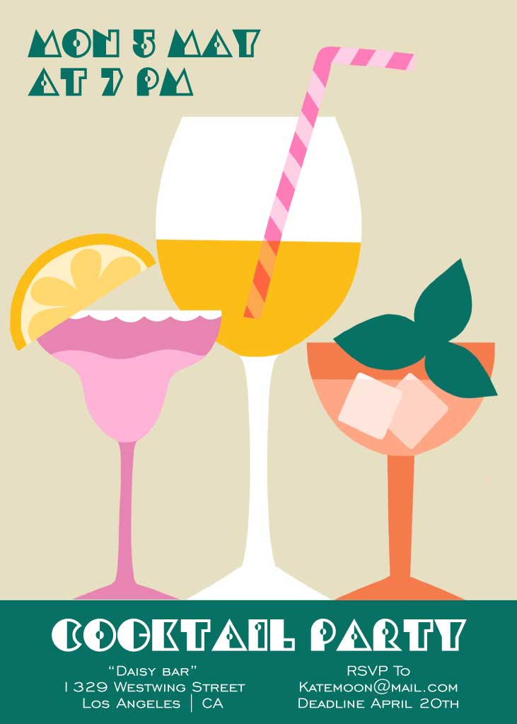 Chic Green and Peach Cocktail Party Poster