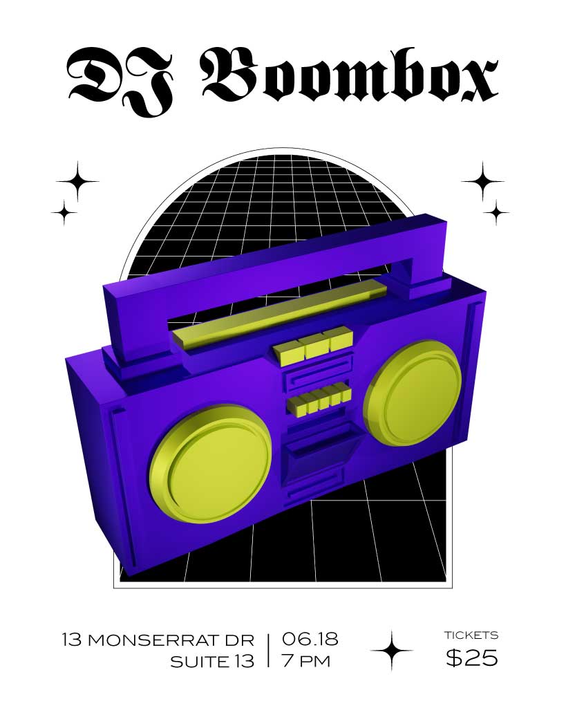 Purple Boombox Party Poster Template Design