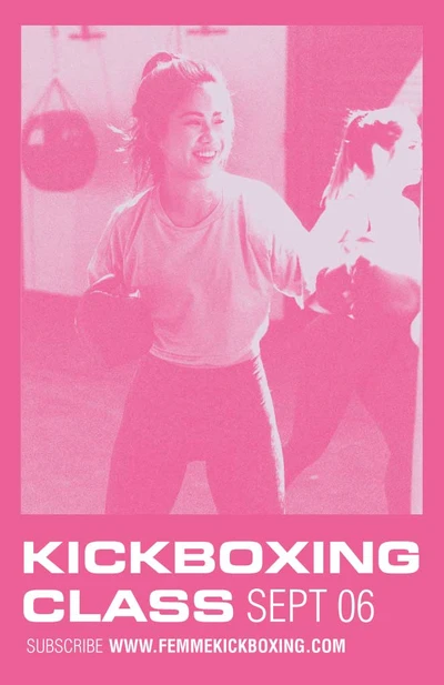 Energetic Pink Kickboxing Class Poster Design
