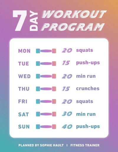 Template Vibrant Seven Day Workout Program Poster Template