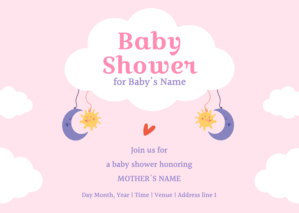 Template Charming Pink Baby Shower Invitation Postcard