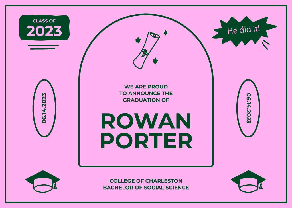 Template Elegant Pink Graduation Announcement Poster