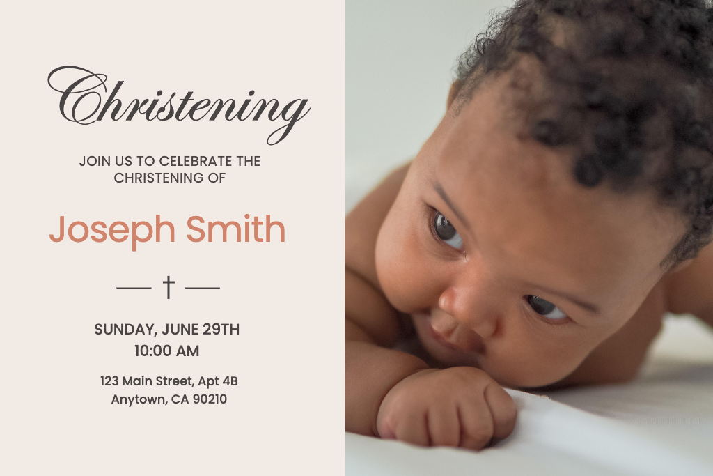 Template Elegant Soft Beige Christening Invitation Poster