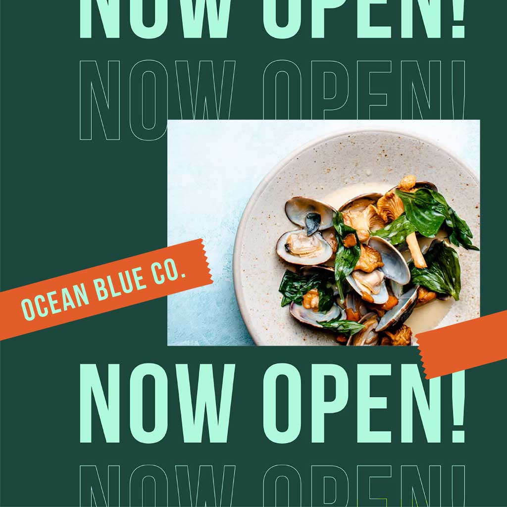 Fresh Seafood Delight Restaurant Poster Green Orange