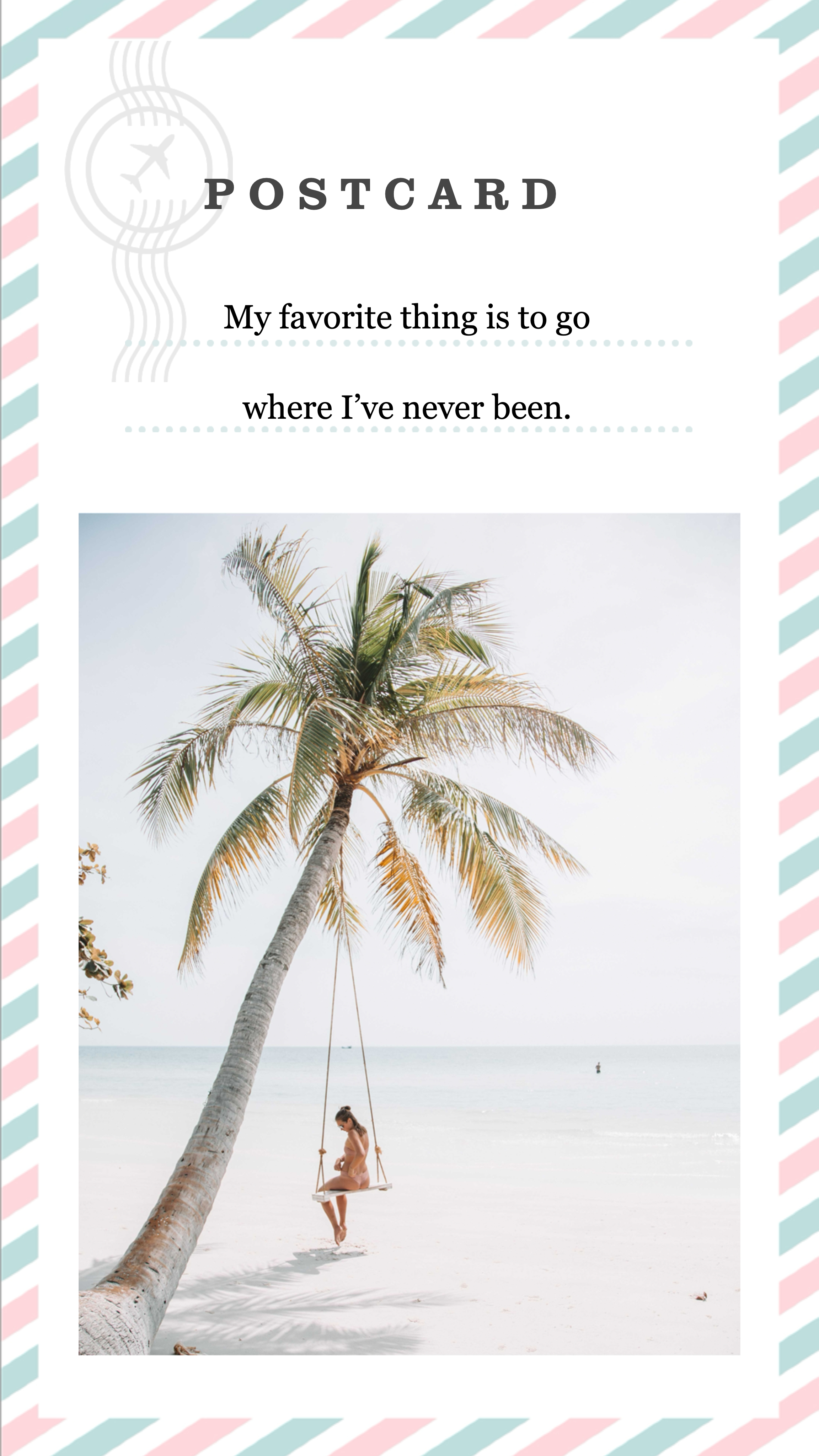 Tropical Beach Swing Postcard Design in Pastel Tones