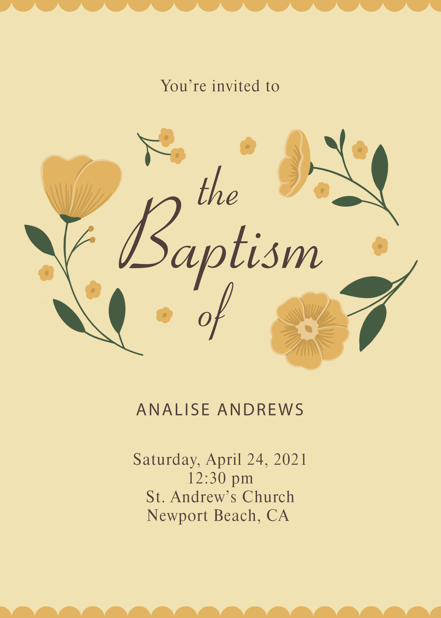 Elegant Cream Baptism Invitation Poster Design