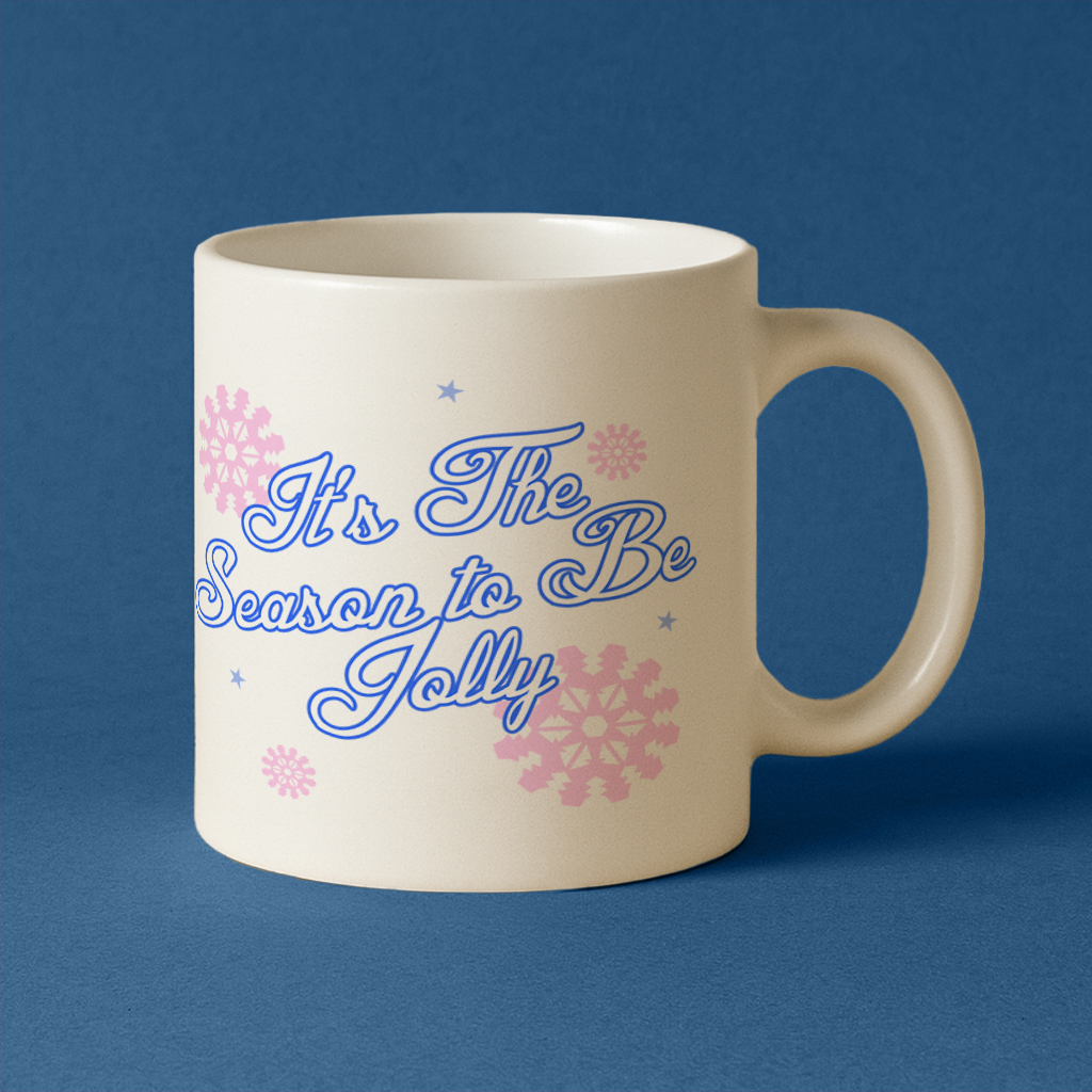 Template Cheerful Season Mug Design in Cream