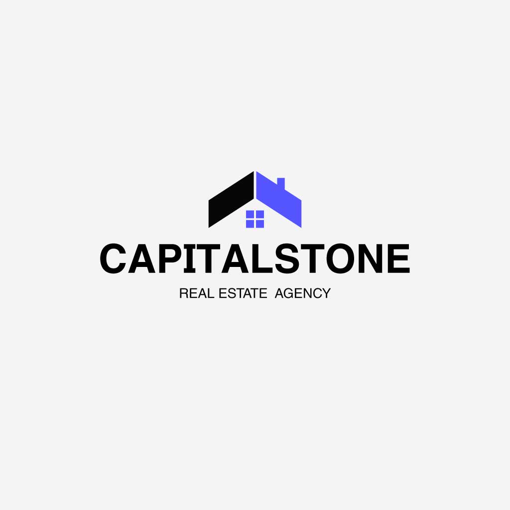 Sleek Blue and Black Real Estate Logo Design