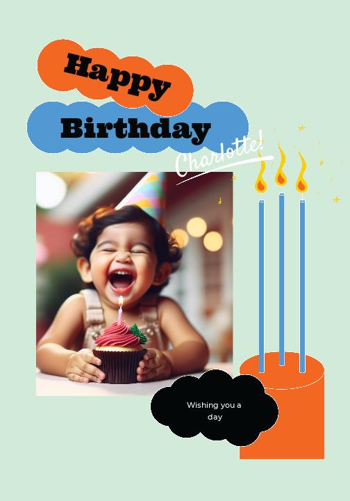 Joyful Blue and Orange Birthday Poster Design