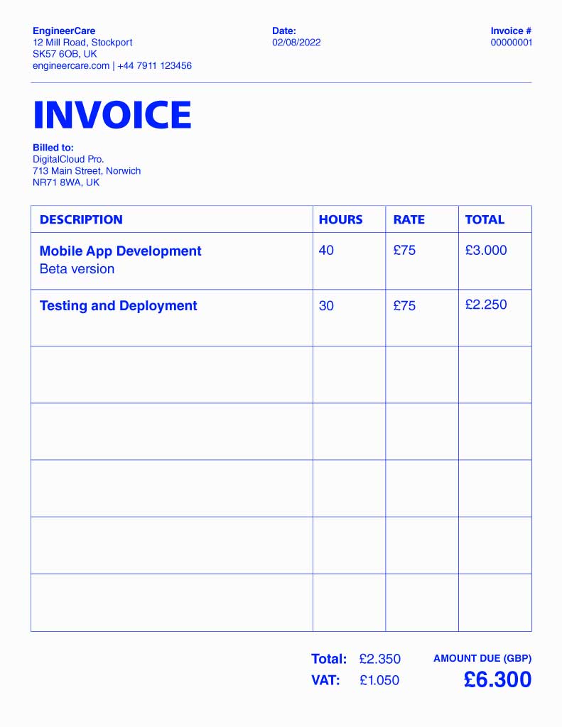 Sleek Blue Professional Invoice Template Design