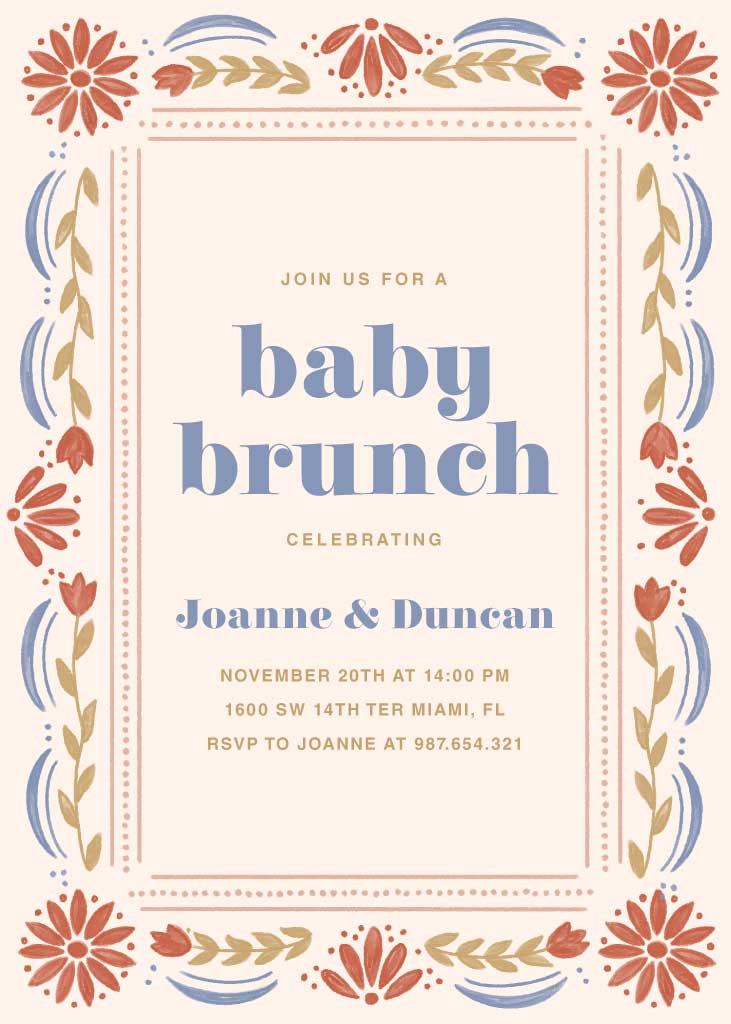 Template Chic Baby Brunch Invitation Poster in Blue and Red