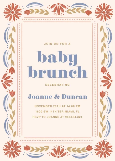 Template Chic Baby Brunch Invitation Poster in Blue and Red