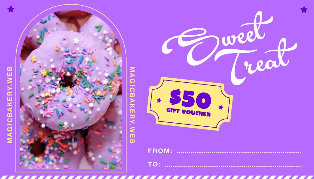 Sweet Indulgence Purple Voucher Design Template