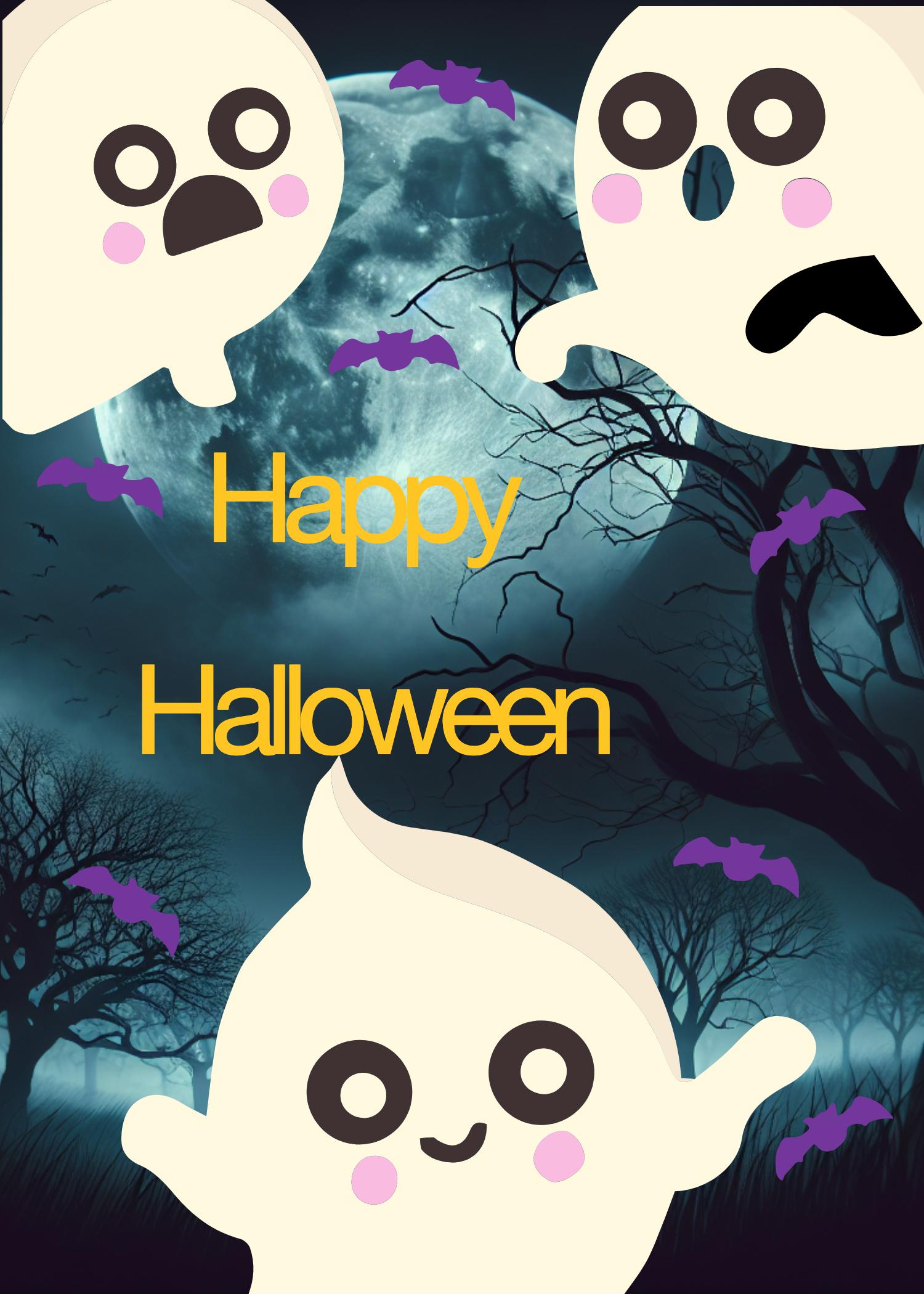 Cute Ghostly Halloween Poster Purple and Yellow