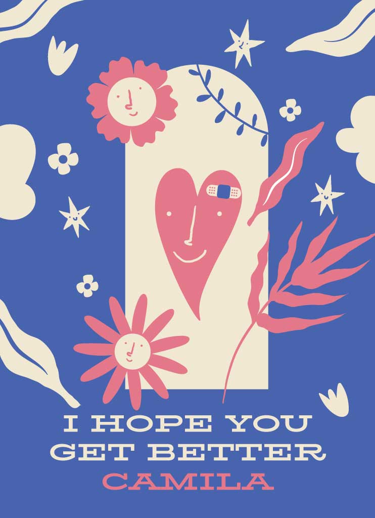 Cheerful Get Well Soon Card Design with Blue and Pink