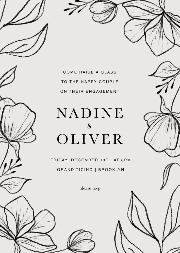 Template Elegant Black and White Engagement Invitation Post