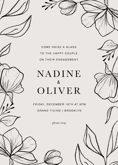 Template Elegant Black and White Engagement Invitation Post