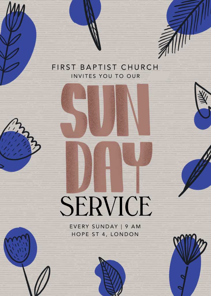 Blue Floral Sunday Service Poster Design