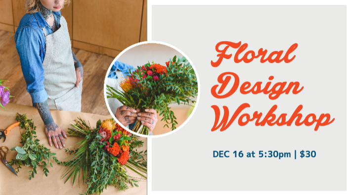 Creative Floral Workshop Poster in Orange and Blue